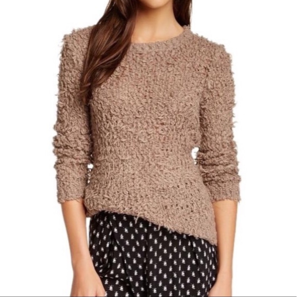 NWT FREE PEOPLE SEPTEMBER SONG PULLOVER SHAGGY SWEATER IN TAUPE MEDIUM